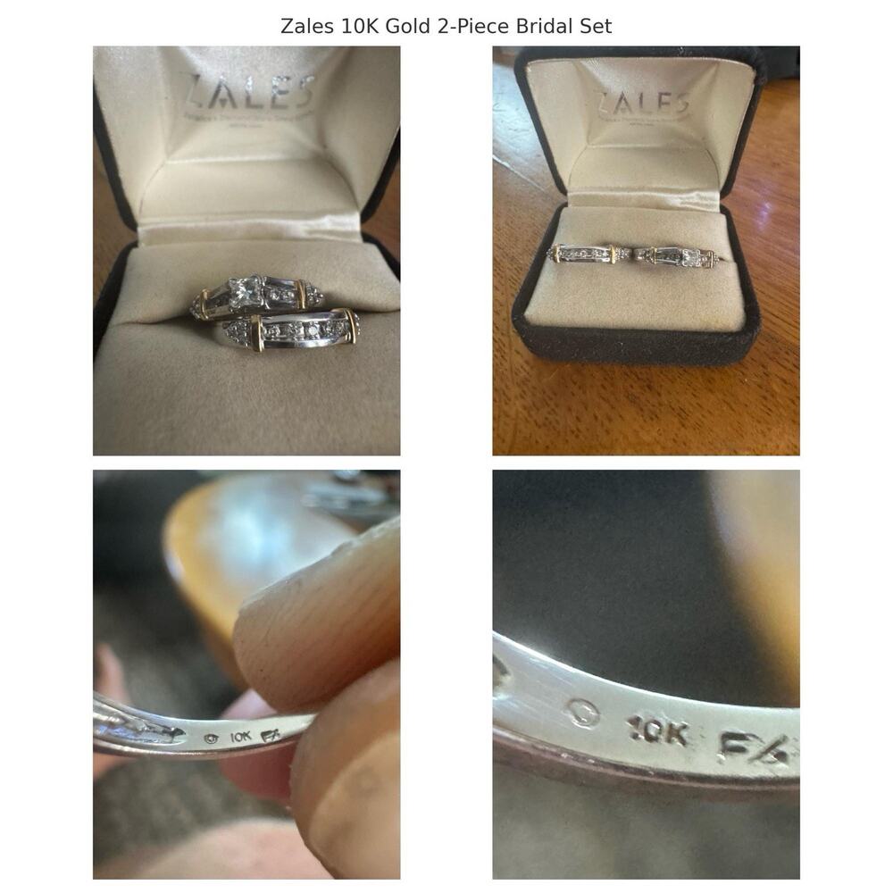 Zales 10K Gold Bridal Ring Set Size 8 – 2 Pc Engagement + Band w/ Box
